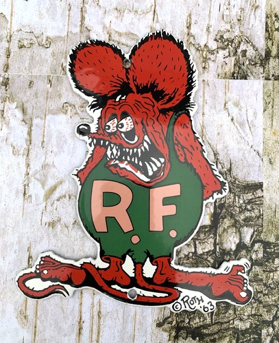 VINTAGE RF RATFINK 8x6.5" MOTOR OIL PETROLEUM PORCELAIN GAS PUMP STATION SIGN