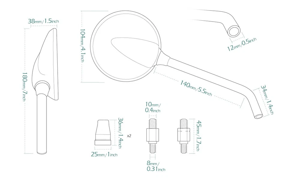 Espejos retrovisores Magazi metal acero forma redonda blanco 10mm x 1.5 paso se adapta a BMW F800GS Foto 2 de 4