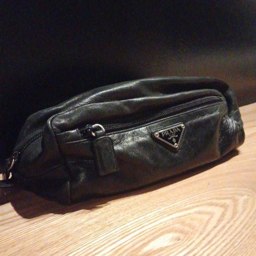 PRADA Black Leather Pouch From Japan