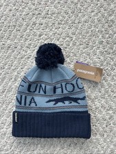 NWT 39 Patagonia Kid s Blue Powder Town Pom Pom Beanie Hat