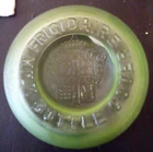 VTG URANIUM GLASS GREEN FRIGIDAIRE ADVERTISING MILK BOTTLE COVER CAP GLOWS am