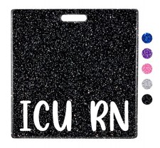 ICU RN Badge Buddy Card Holder - Black Horizontal ID Name Tags for Nurses