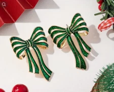 Christmas earrings Bow Green fashion jewelry NEW Free Shipping 2 inch