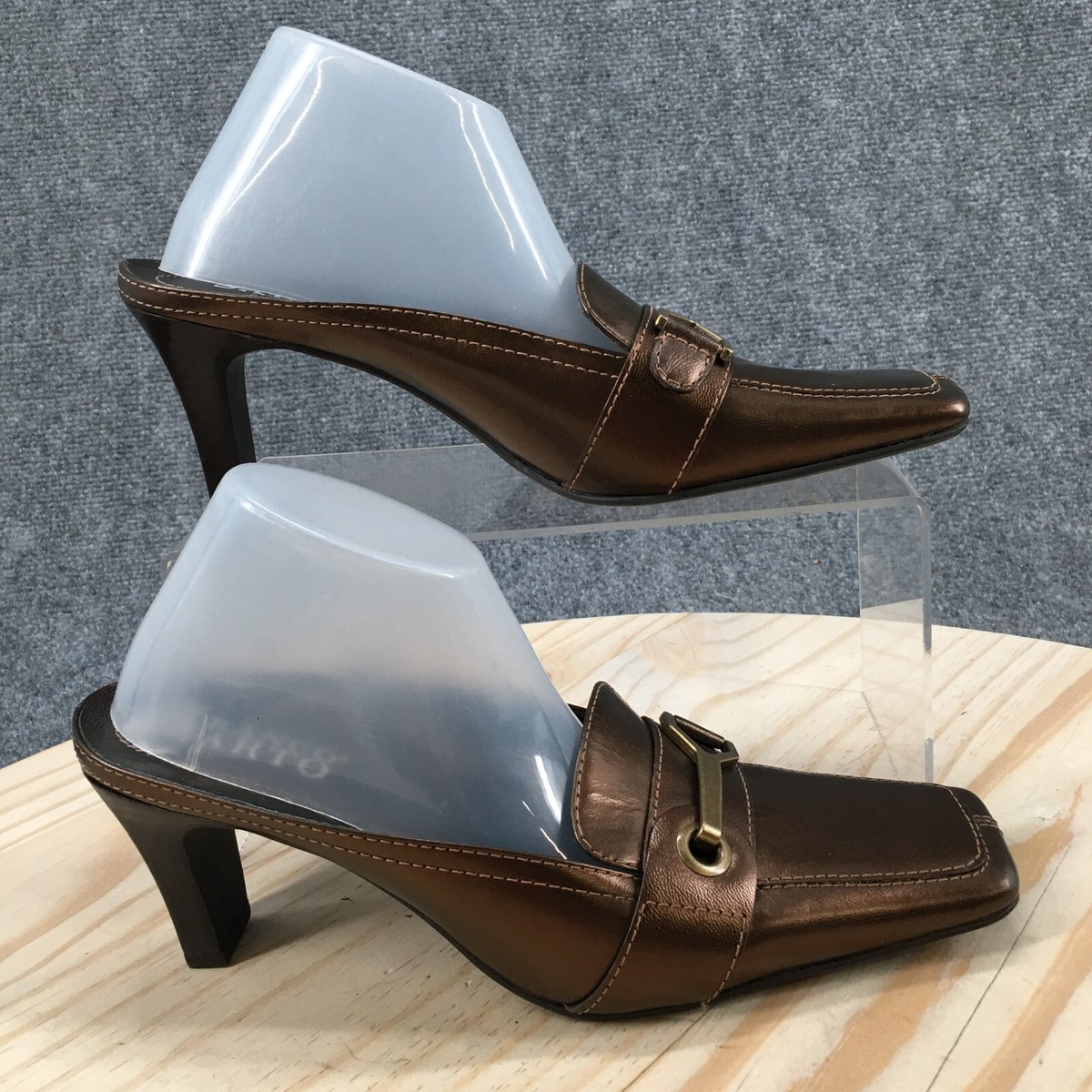 Franco Sarto Mules Womens 6.5 M Brown Leather Square Toe Heeled