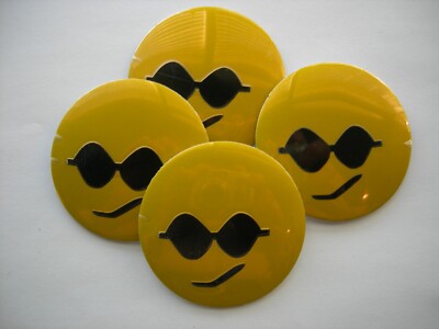 SUN GLASS SMILE FACE  ALUMINUM WHEEL HUB CAP STICKER DECAL SET OF 4