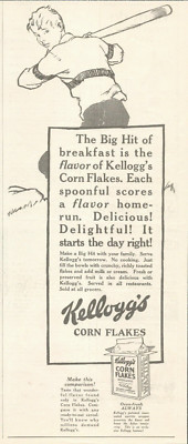 1925 KELLOGG's CORN FLAKES breakfast cereal PRINT AD baseball
