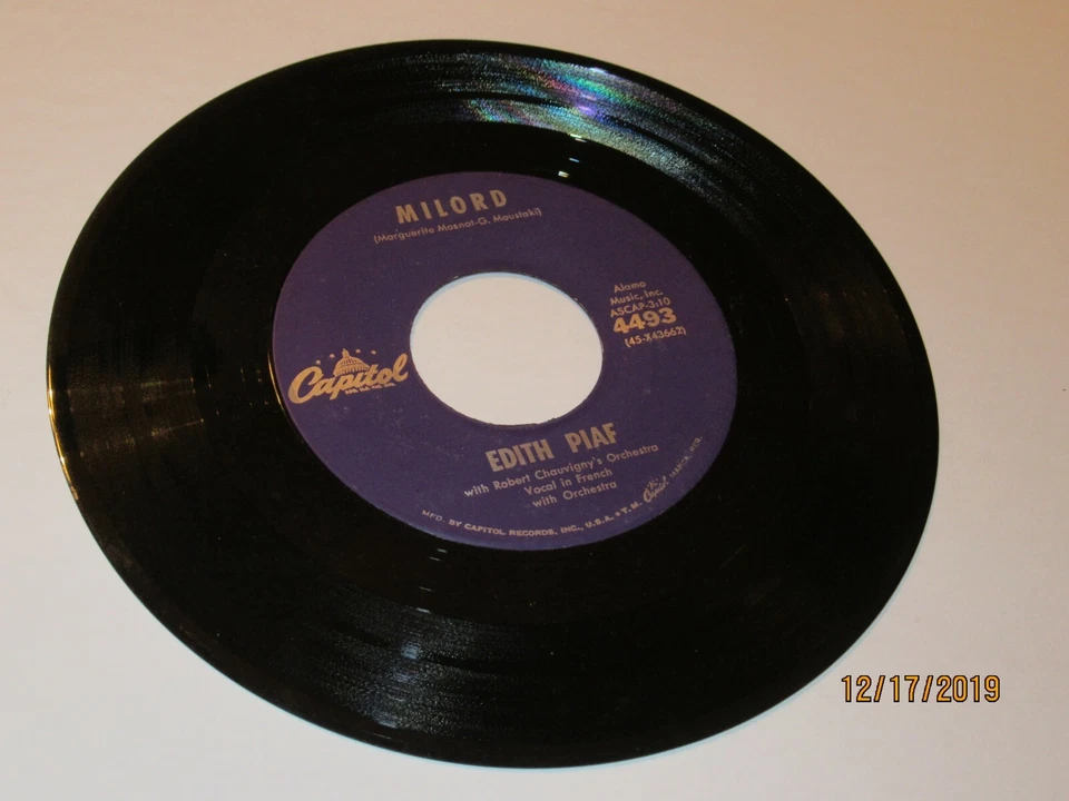 Frank Pourcel: Milord / Edith Piaf / Milord / 45 Rpm 1961 VG+ Foto 2 de 2