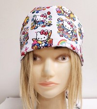 HELLO KITTY AUTISM AWARENESS WHITE MEDICAL NURSE SCRUB CAP  2 SIZE SELECTION 