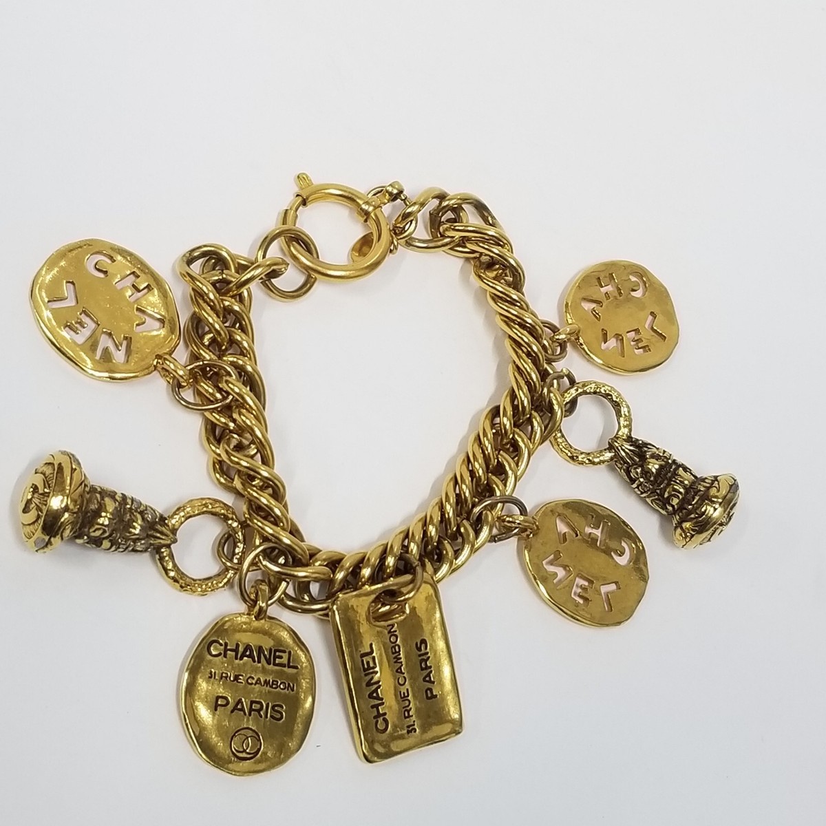Authentic CHANEL Vintage 31 RUE CAMBON CHARM chunky Gilt Bracelet