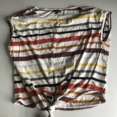 Chaps Colorful Stripe Yellow Red Tie Waist Top Women s Sz XL A2176