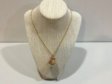 Rose Flower Globe Necklace w/ 16" Gold Chain