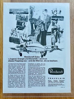Beechcraft Duke Flugzeug Travelair Original 1969 Vintage Advert Werbung Reklame