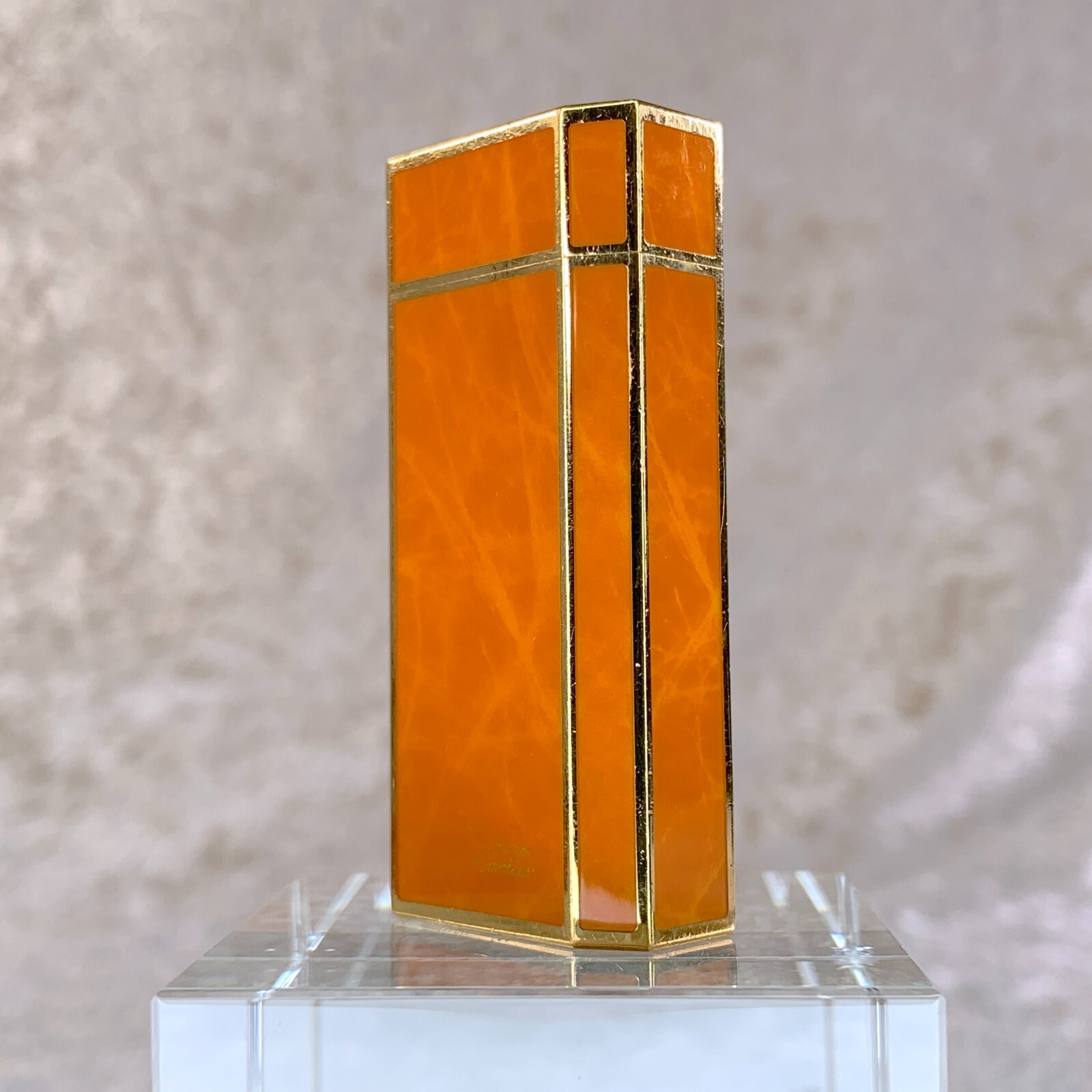 Vintage Cartier Lighter Short Pentagon Orange Flame Lacquer with Case