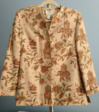 Talbots Blazer Womens Size 4 Beige Collarless 2 Button Pure Silk Jacket