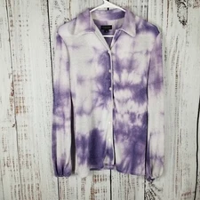 Carlisle Collection Women's Button Down Blouse Purple Tie Dyed Metallic Size 4