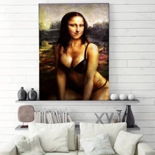 The Mona Lisa Funny Sexy Pose Canvas Art Print Poster Unframed