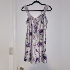 Vintage Floral Satin Nightgown  Size S  Ruffle Strap Sleeveless Slip Dress