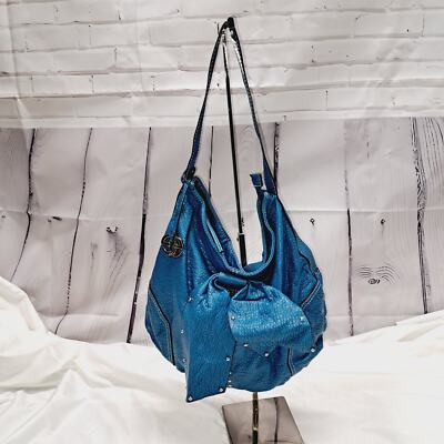 Marc Echo Vegan Leather Turquoise Blue Y2K Bow Detail Zipper Bucket bag 