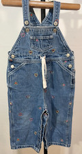 Carters Denim Dungarees 18-24 Months Embroidered Hearts Overalls Snap Buttons