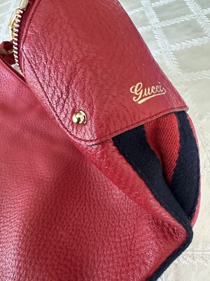 Vintage Gucci Red Pebbled Leather Bamboo Ring Shoulder Bag Classic
