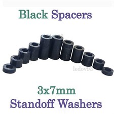 3x7mm Black Nylon Spacers Plastic Standoff Washer PCB Board Screw Bolt UK