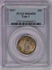 1917-P Type 1 One Standing Liberty Quarter 25C PCGS MINT STATE 64 Full Head FH