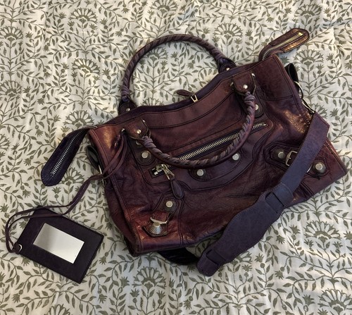 Balenciaga Giant City Bag Purple Leather Silver Hardware