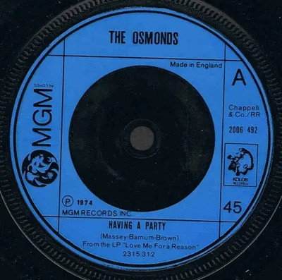 The Osmonds Having A Party INJECTION MOULDED LABELS Vinyl Single 7inch