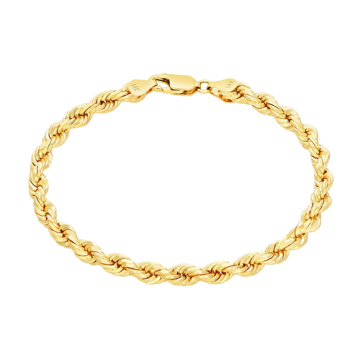 ITALY製 14kブレスレット 17cm 14k Yellow Gold Mens 5mm Diamond Cut Rope Genuine Italian Chain