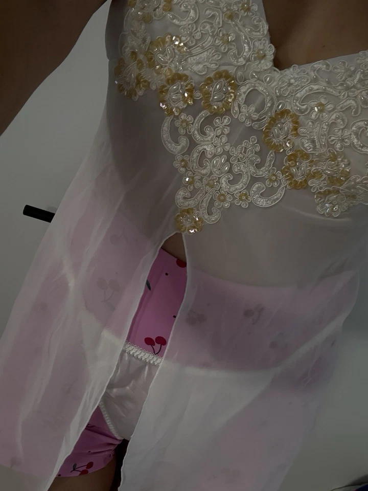 NWT LINEA DONATELLA Ivory Lingerie Set Babydoll Chemise + Thong, size L - Image 3 of 4