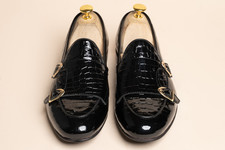 Handgefertigte Herren schwarz Krokodil Muster Doppel Mönch Schuhe formell elegant Büroschuh