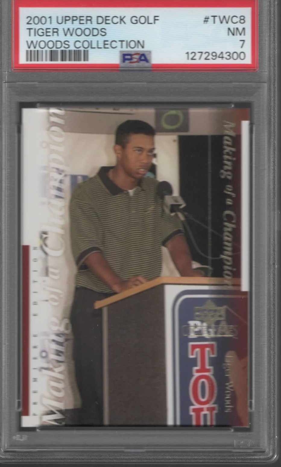 2001 Upper Deck #TWC8 Tiger Woods WoodsCollection PSA 7 view 1