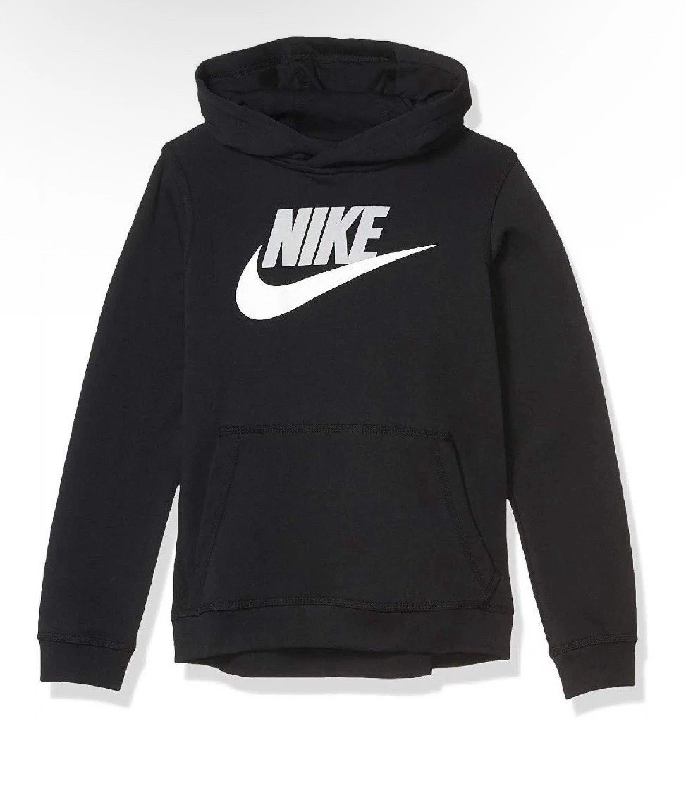 Nike Big Kids Boys Fleece Black Hoodie Pullover CJ7861-011 Size M Black/Grey