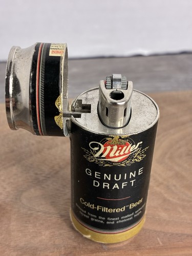 1999 MILLER Genuine Draft Lighter Can Mini Bic Flip Top LIGHTER HOLDER  / Case