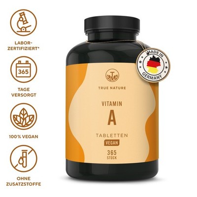 Vitamin A Tabletten - 1 Jahres Vorrat - Vegan & Made in Germany - TRUE NATURE 