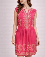 Savanna Jane Dress 2X Pink Embroidered Sleeveless V Neck Colorful