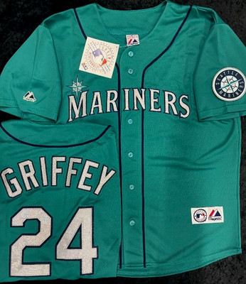 KEN GRIFFEY JR SEATTLE MARINERS TEAL GREEN THROWBACK  JERSEY  MAJESTIC NEW