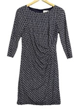Eliza J Womens Black White Ruched Sheath Dress 3/4 Sleeve Knee Length