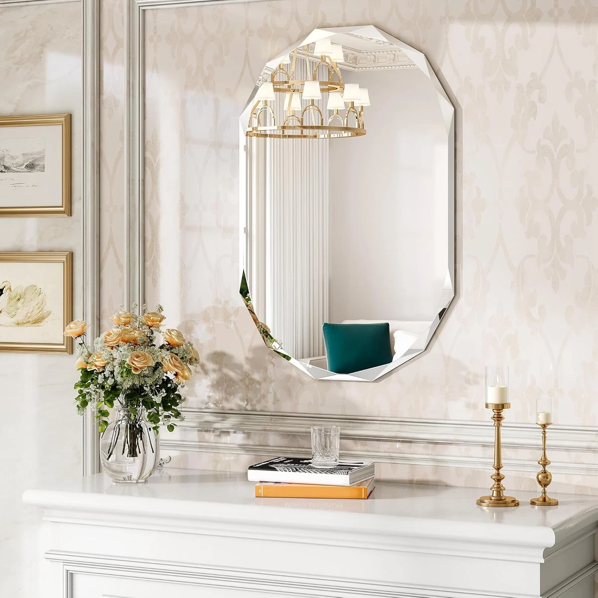 XRAMFY Espejo Biselado, Espejo De Pared De 20 X 28 Pulgadas, Espejo Rectangular Sin Marco Para Tocador De Baño Con Borde Biselado, Se Cuelga Horizontal O Verticalmente, Entradas, Baño, Gimnasio