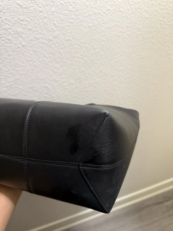 Tory Burch Block-T Black Leather Tote Purse Bag Gold Hardware - Image 4 of 4