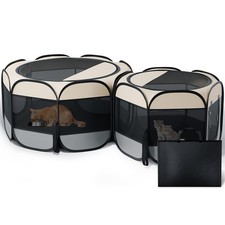 Cat Playpen, 60"x 24" Large Portable Puppy Playpen, 2-Room Foldable Dog Playp...