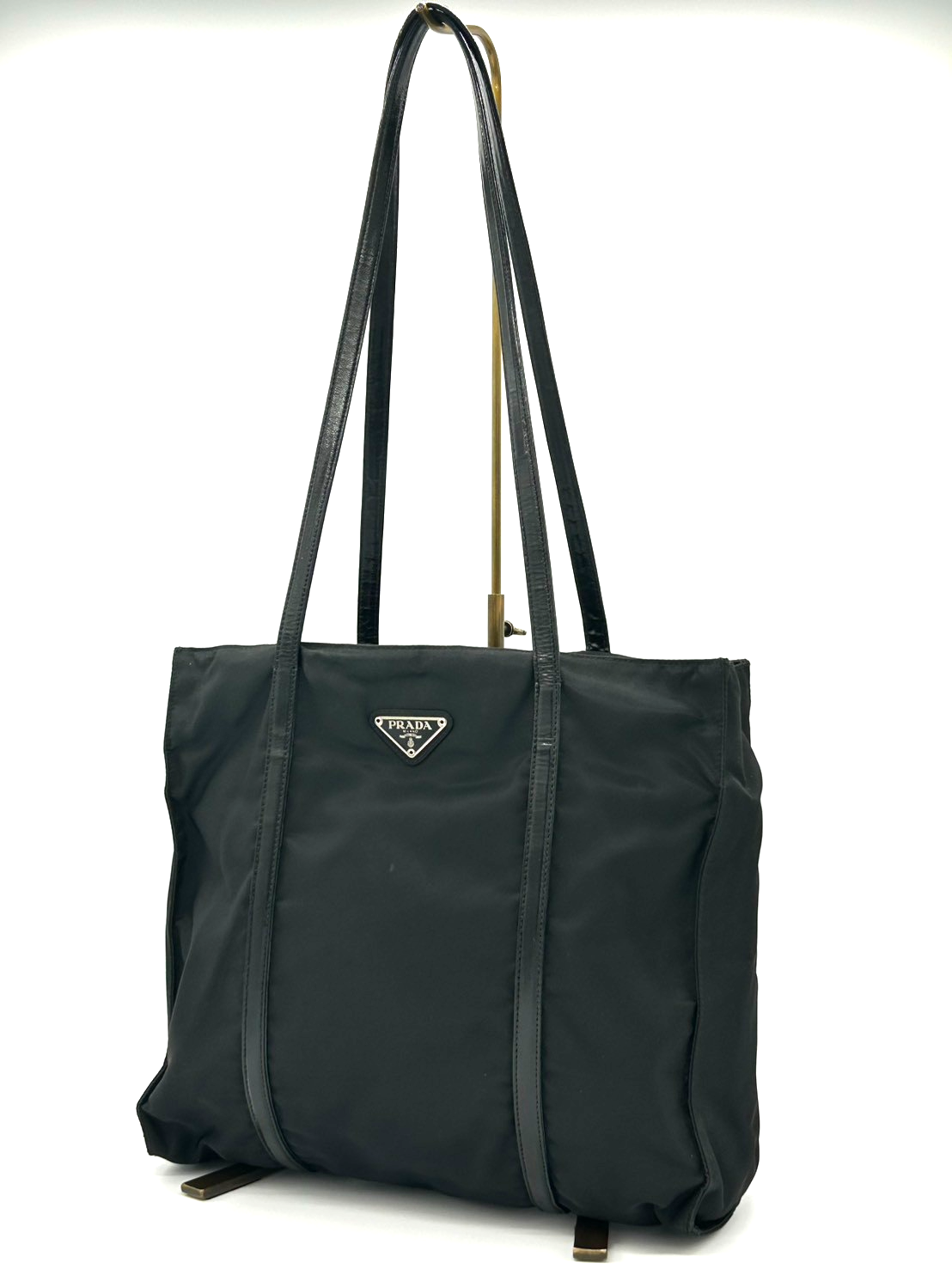 PRADA Tessuto Tote Bag Shoulder Bag Nylon Black Triangle Logo Authentic