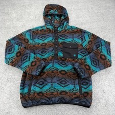 Ariat Sweater Jacket Mens Medium Blue 1/2 Snap Polar Fleece Sherpa Hoodie Aztec