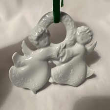 Signed Haviland Limoges Christmas Ornament 1987 The Wreath Angels White France