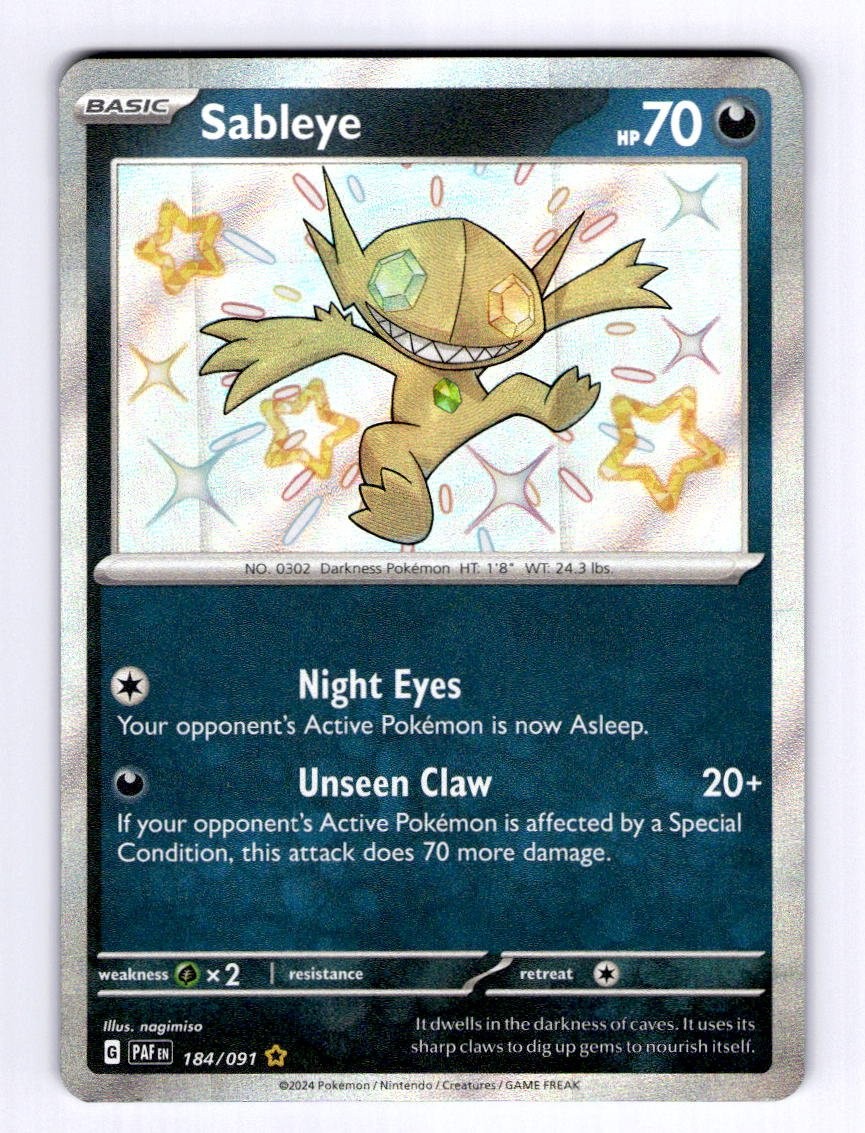 Sableye SV: Paldean Fates #184 (2024) Shiny Rare Holo NM Pokemon