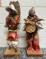 Vintage FOLK ART Paper Mache FIGURINES 11" Market Scene Pair FAST SHIP NICE 