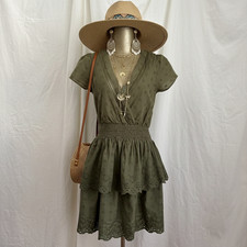 American Eagle Olive Green Tiered Ruffle Mini Dress Cotton S Boho Cottagecore