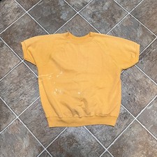 Vintage 50s 60s Short Sleeve Sweatshirt yellow Overstitch Raglan Faded