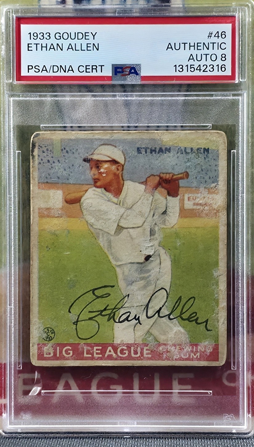 ETHAN ALLEN 1933 Goudey Gum #46 LOW # SIGNED PSA/DNA AUTHENTIC, 8 AUTO CARDINALS