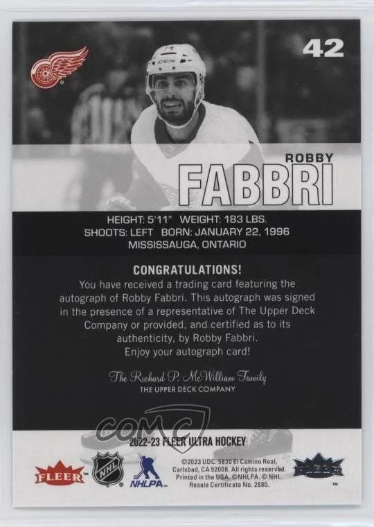 2022-23 Upper Deck Fleer Ultra Rainbow Foil Auto Robby Fabbri #42 Auto - Image 2 of 2